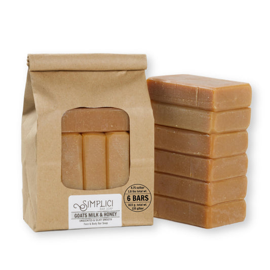 Simplici Goats Milk & Honey Natural Soap (smooth + for senstive skin) 6 Bar Value Bag. Palm Free.