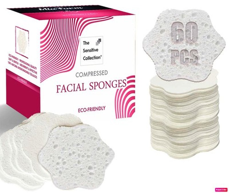 60-Count Compressed Facial Sponges, 100% Natural Cosmetic Spa Sponges for Facial Cleansing, Exfoliating Mask (White Flower)