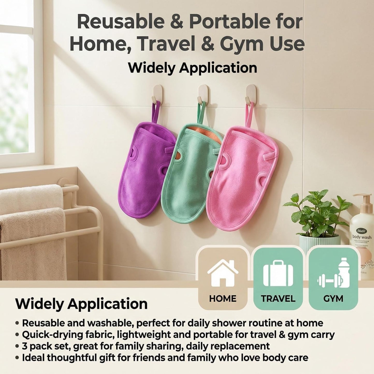 3PCS Bathing Mittens Shower Soft Skin Care Face Body Wash Massage Spa Mitt for Adult and Kids(Color Random)