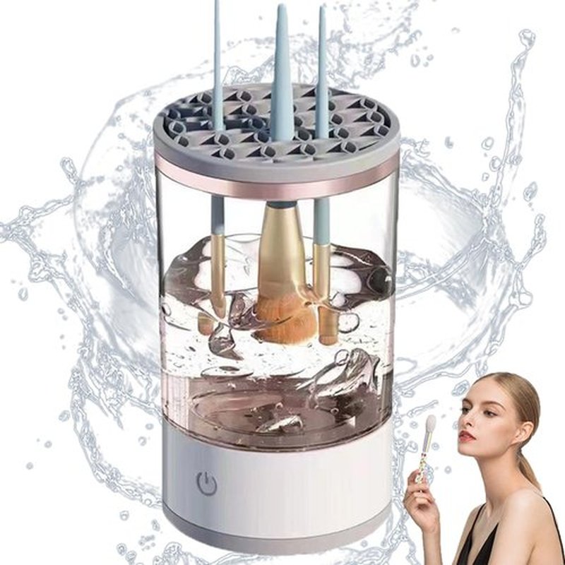 Beauty Swirl Cosmetic Brush Cleaner, The Cozy Luna Makeup Brush Cleaner, Electric Make Up Brush Cleaner Machine, Rechargeable & Deep Spinning Cleaning (White,Plug-in Type)
