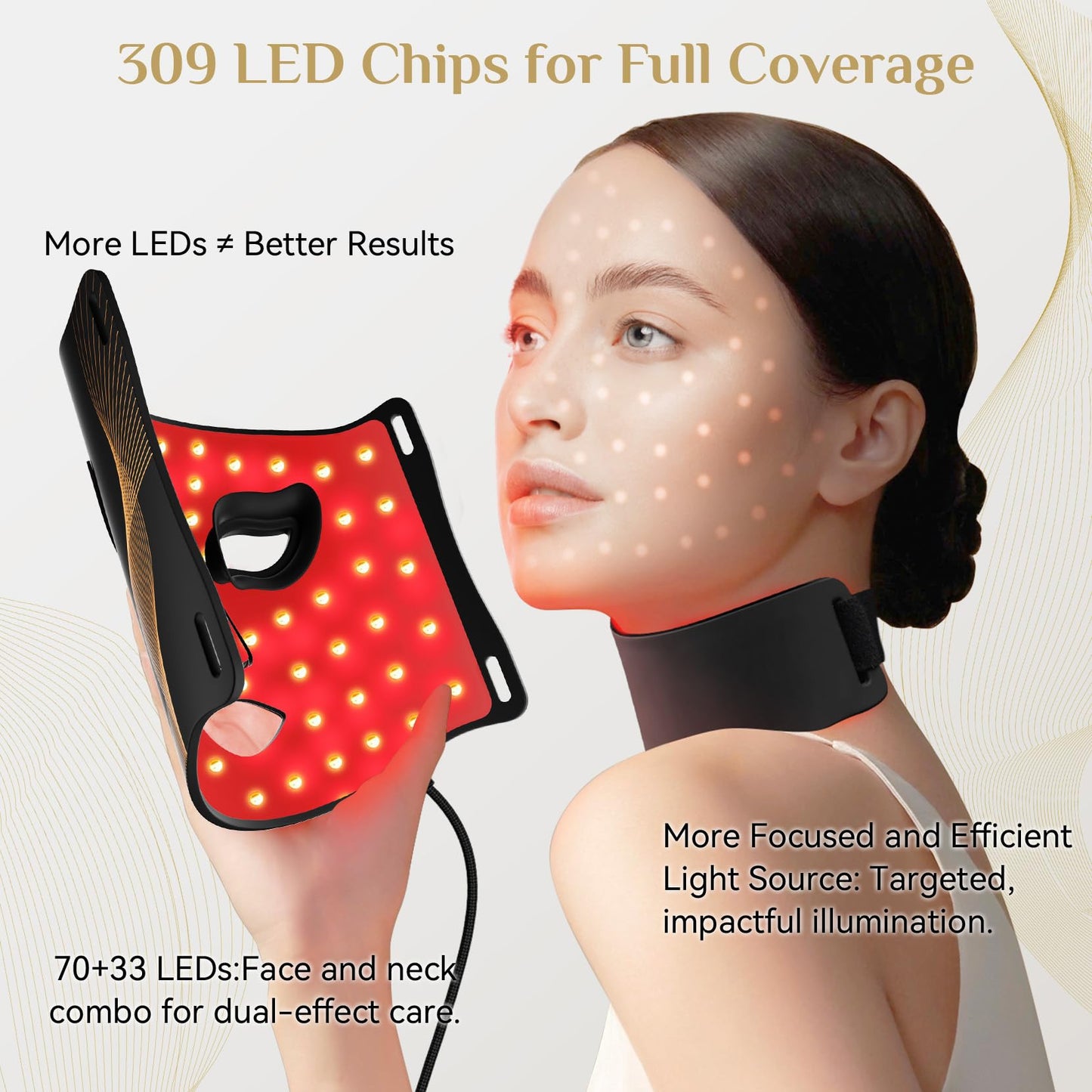 LED Light Therapy Mask Skin Care Mask, LED Red 630±5nm & NIR 830nm Wavelength for Home Use（Advanced Black）