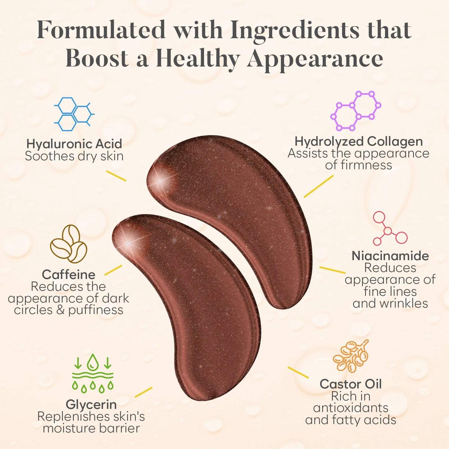 BLOOMORA Caffeine Under Eye Patches (20 Pairs) - Dark Circles & Puffiness Care - Hydrating Caffeine Eye Mask