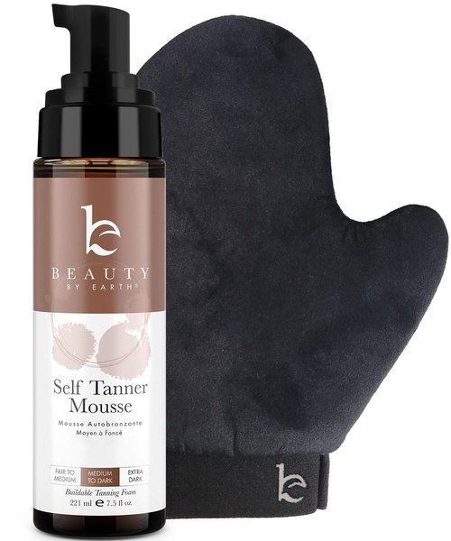 Self Tanner Tanning Mousse Kit - USA Made with Natural & Organic Ingredients, Self Tanner Mousse and Mitt, Self Tan Kit, Fake Tan Tanning Foam, Medium to Dark Sunless Tanner, Self Tanners Best Sellers