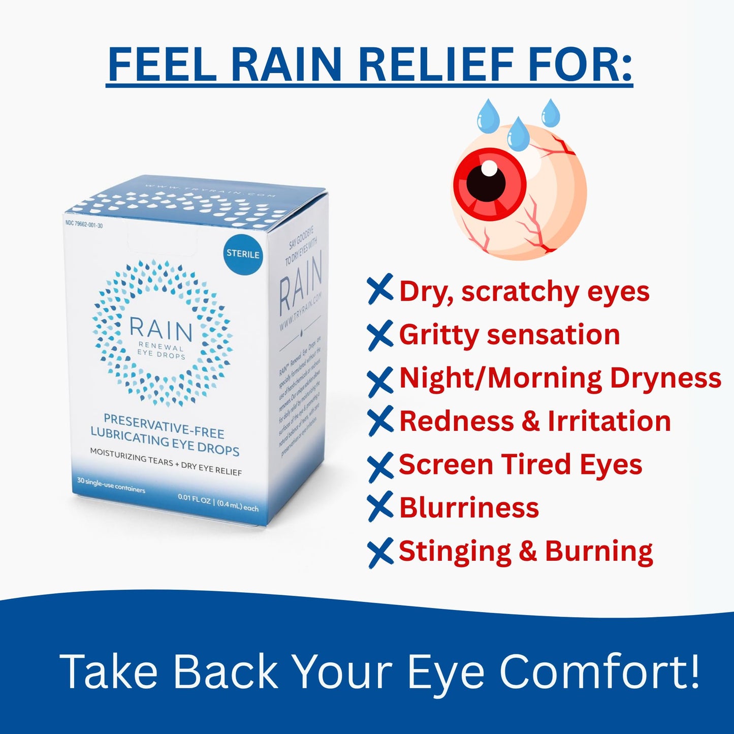 Rain - Preservative Free Eye Drops – More Natural Eye Drops for Dry Eye Relief – Proprietary Formula Relieves Dry, Itchy Eyes – Take Back Your Eye Comfort