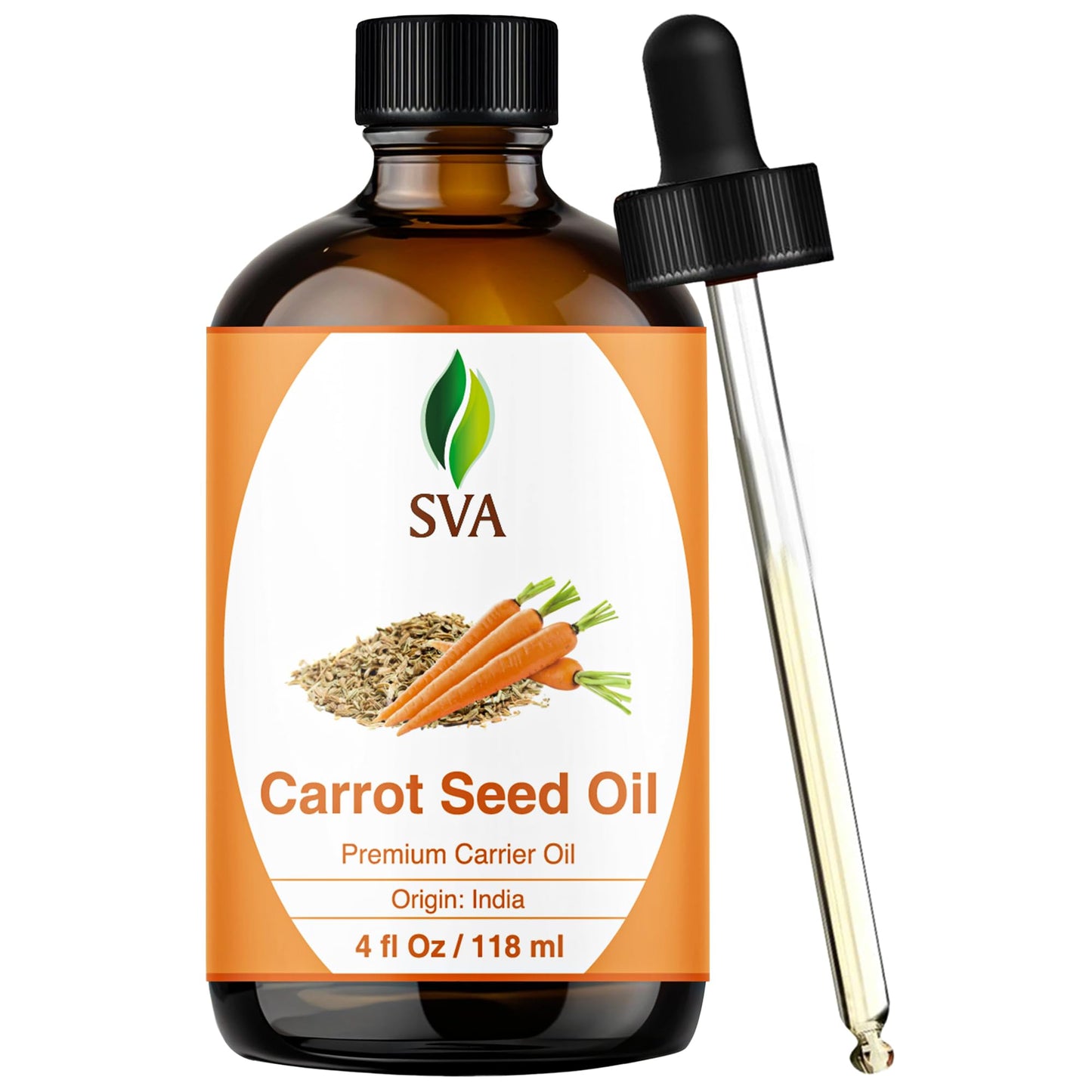 SVA Carrot Seed Oil - 4 Fl Oz - for Face, Skin Care, Hair Care, Scalp Massage & Body Massage – Carrier Oil with Dropper