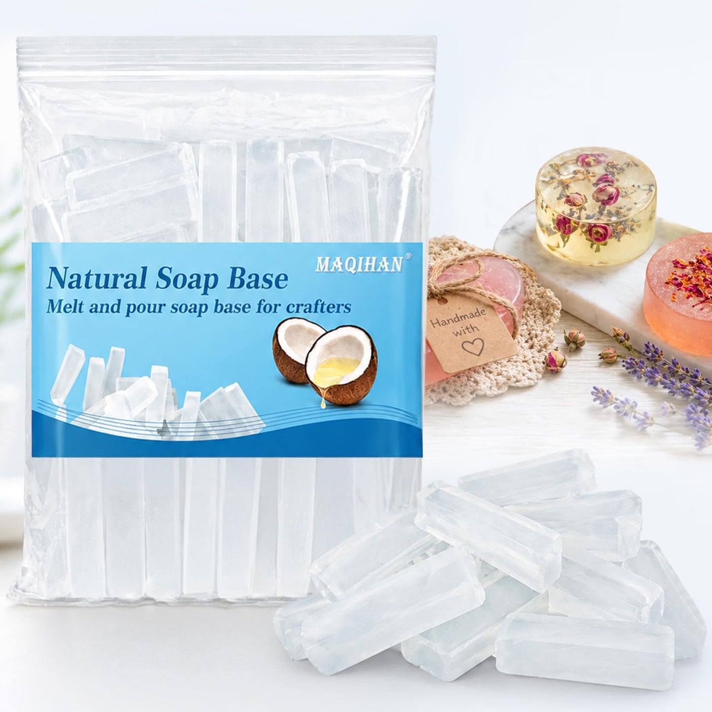 MAQIHAN Soap Base Natural 14.8oz - Clear Glycerin Base for Soap Making Melt and Pour Organic Glicerina para Hacer Jabones Foaming Additives Odorless Good Cleaning Ability Soap Making Supplies