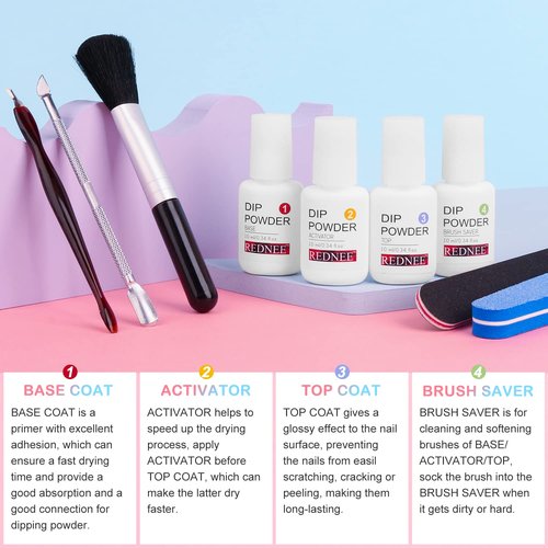 REDNEE 39pcs Dip Powder Nail Kit Starter, 30 Neutral Skin Color White Pink Dipping Powder Set with Top Base Coat Activator & Nail Brush File for Valentine's Day Nail Art Manicure Salon Gift Set RE19