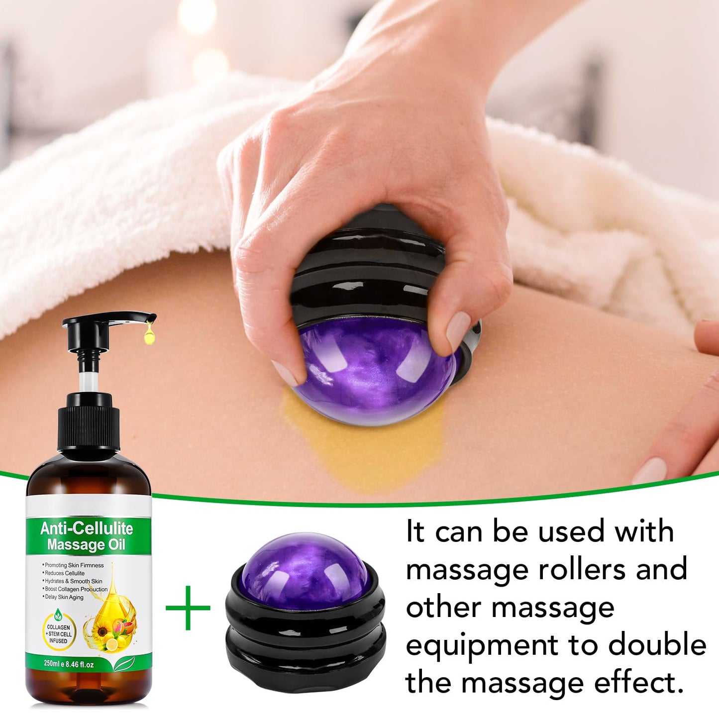 Body Oil Naturals Anti Cellulite Massage Oil, for Skin Tightening, Massage Oil for Massage Therapy Assists with Firming, Moisturizes Skin -8.46 fl.oz