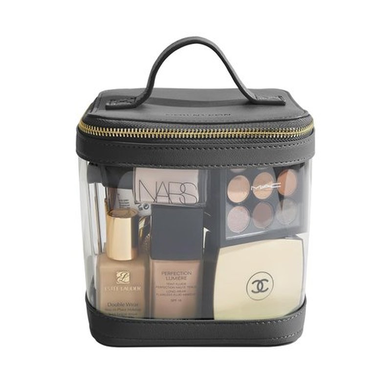 ROWNYEON Clear Makeup Bag, Travel Toiletry Bag Transparent Cosmetic Case with Zipper, Portable Make Up Organizer Clear Car Bag for Essentials with Handle (Black)