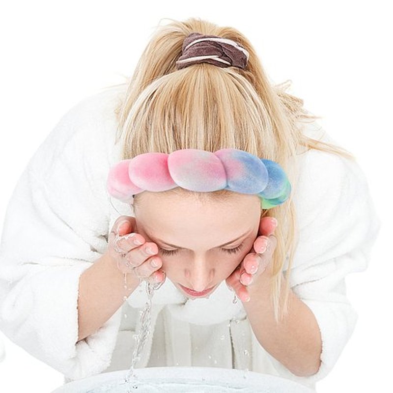 Zkptops Spa Headband for Washing Face Wristband Set Sponge Makeup Skincare Velvet Fabric Bubble Soft Get Ready Hairband for Women Girl Puffy Padded Headwear Non Slip Thick Hair Accessory(Tie Dye 2)
