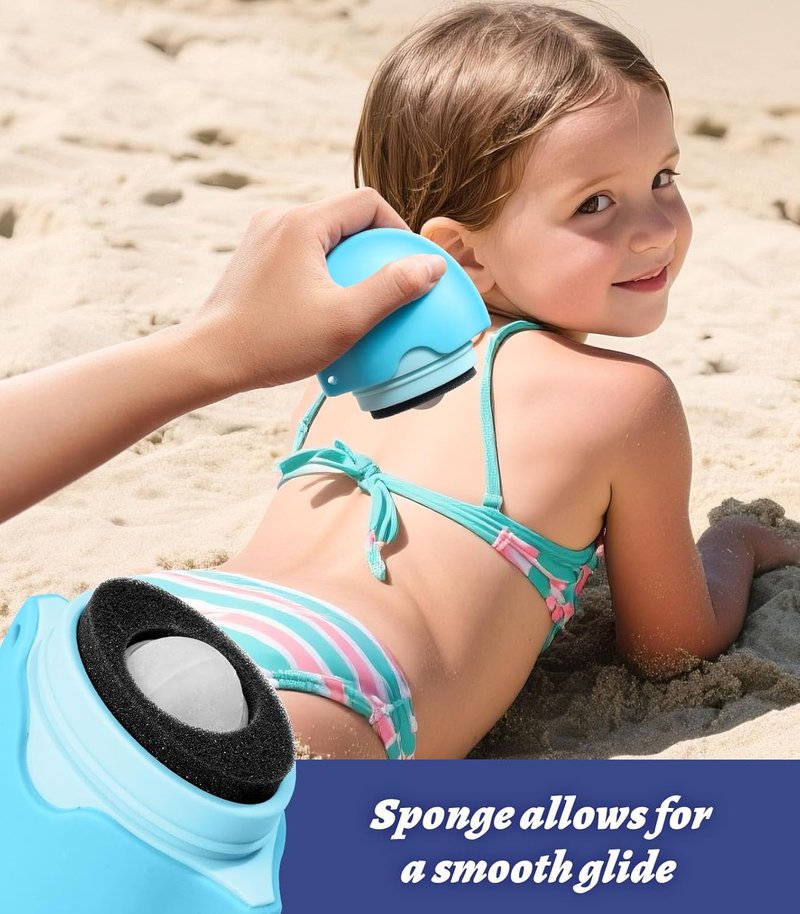 Sunscreen Applicator for Kids - Refillable Roll-On Sponge | Travel Size Sun Lotion Brush for Summer Beach Fun