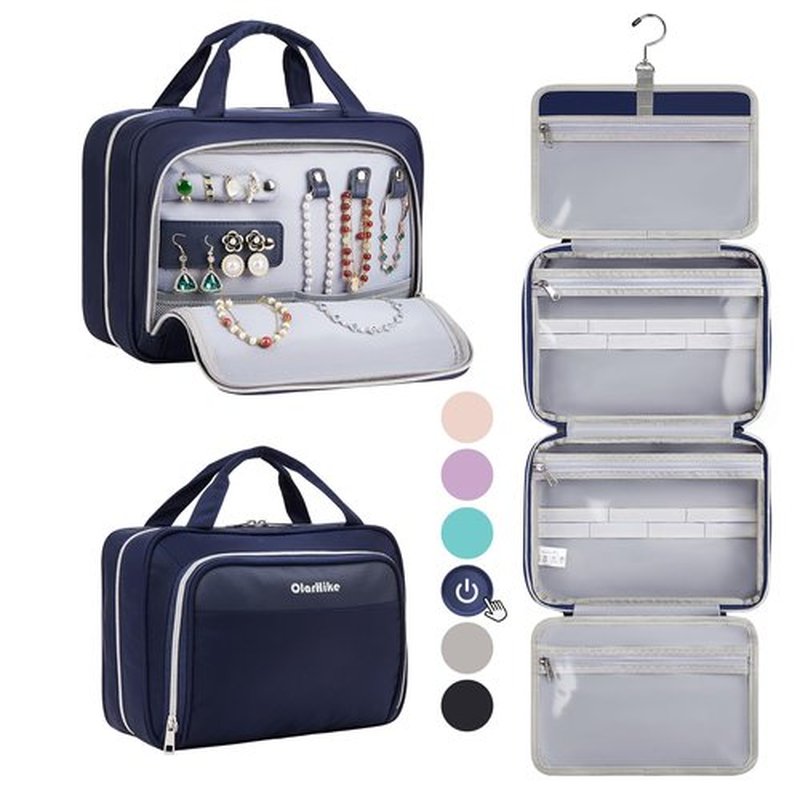 OlarHike Travel Toiletry Hanging Bag Waterproof Bags, Makeup, Toiletries, Jewelry, Travel Essentials 3 in 1 Packing Organizers, Cosmetic Travel-Sized Container, Medium Capacity for Women Blue