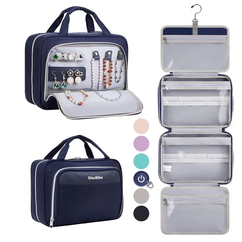 OlarHike Travel Toiletry Hanging Bag Waterproof Bags, Makeup, Toiletries, Jewelry, Travel Essentials 3 in 1 Packing Organizers, Cosmetic Travel-Sized Container, Medium Capacity for Women Blue