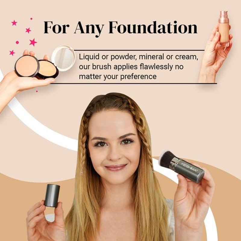 Flat Top Retractable Makeup Brush by Keshima - Premium Retractable Kabuki Brush, Blush Brush, Foundation Brush for Liquid Makeup, Powder and Cream