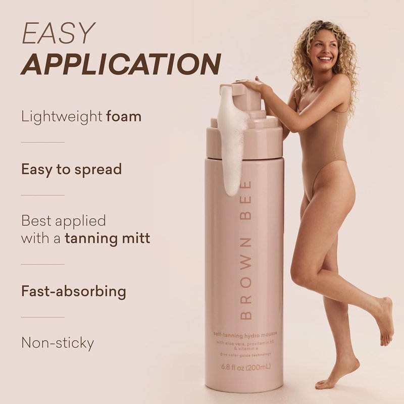 Brown Bee Self Tanning Mousse Refill - Fast-Drying Organic DHA Tanning Foam, 200ml | Almond Scent