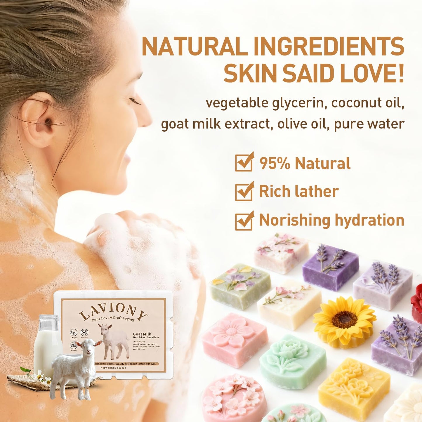 Soap Base - Moisturizing Melt Pour Soap Base, Pre-Cut, Sensitive Skin Safe, No Artificial Color or Fragrance, Vegan&Cruelty-Free, SLS/SLES Free, Organic Soap Base (16 Ounce (Pack of 1), Goat Milk)