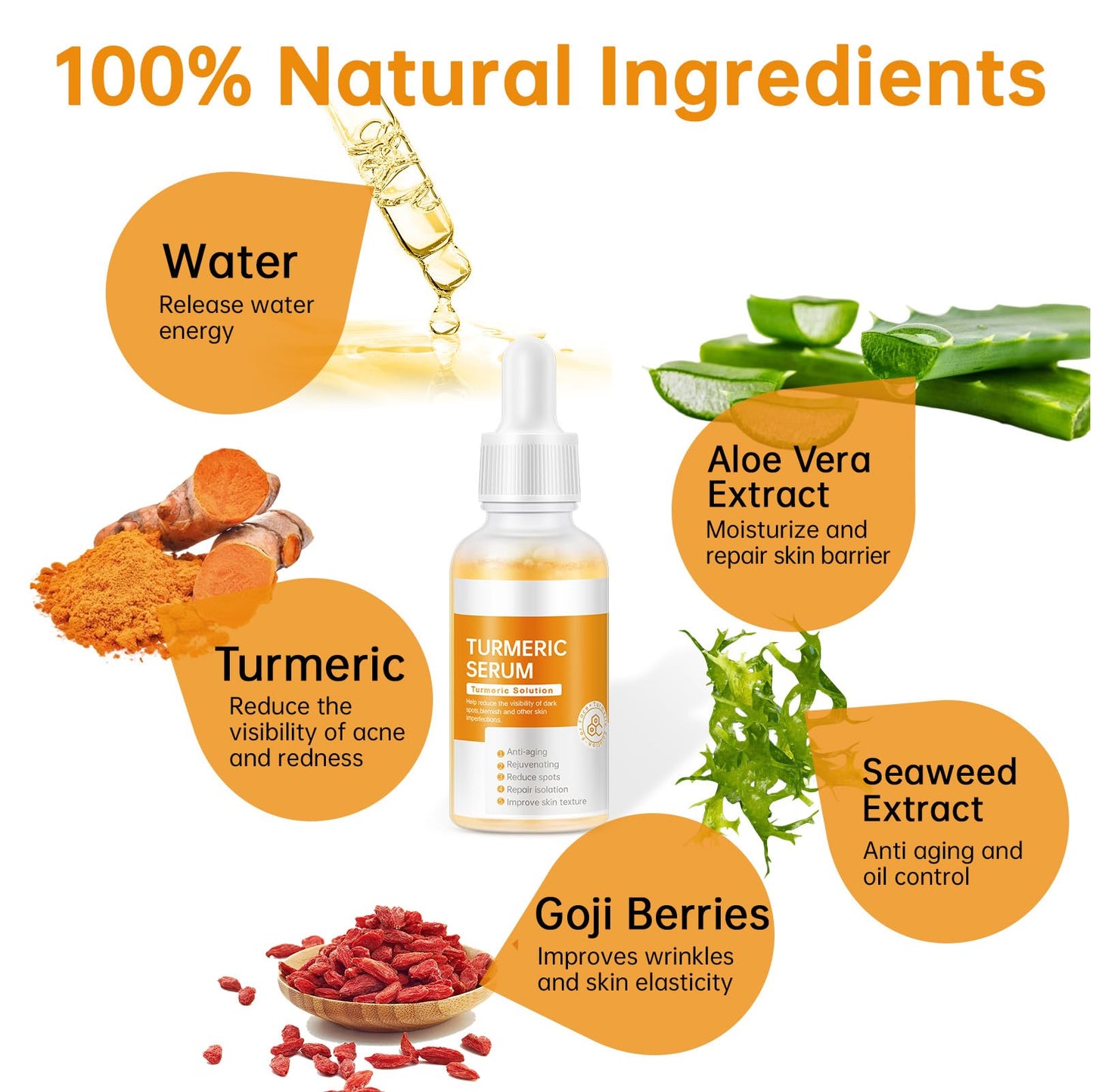 Turmeric Serum for Face, 30 ML/ 1 PCS Anti Aging Turmeric Facial Serum, Turmeric Oil, Moisturizes & Firms Skin, Reduces Wrinkles & Fine Lines, Skin Care Essence for Dryness, Hydrates Face