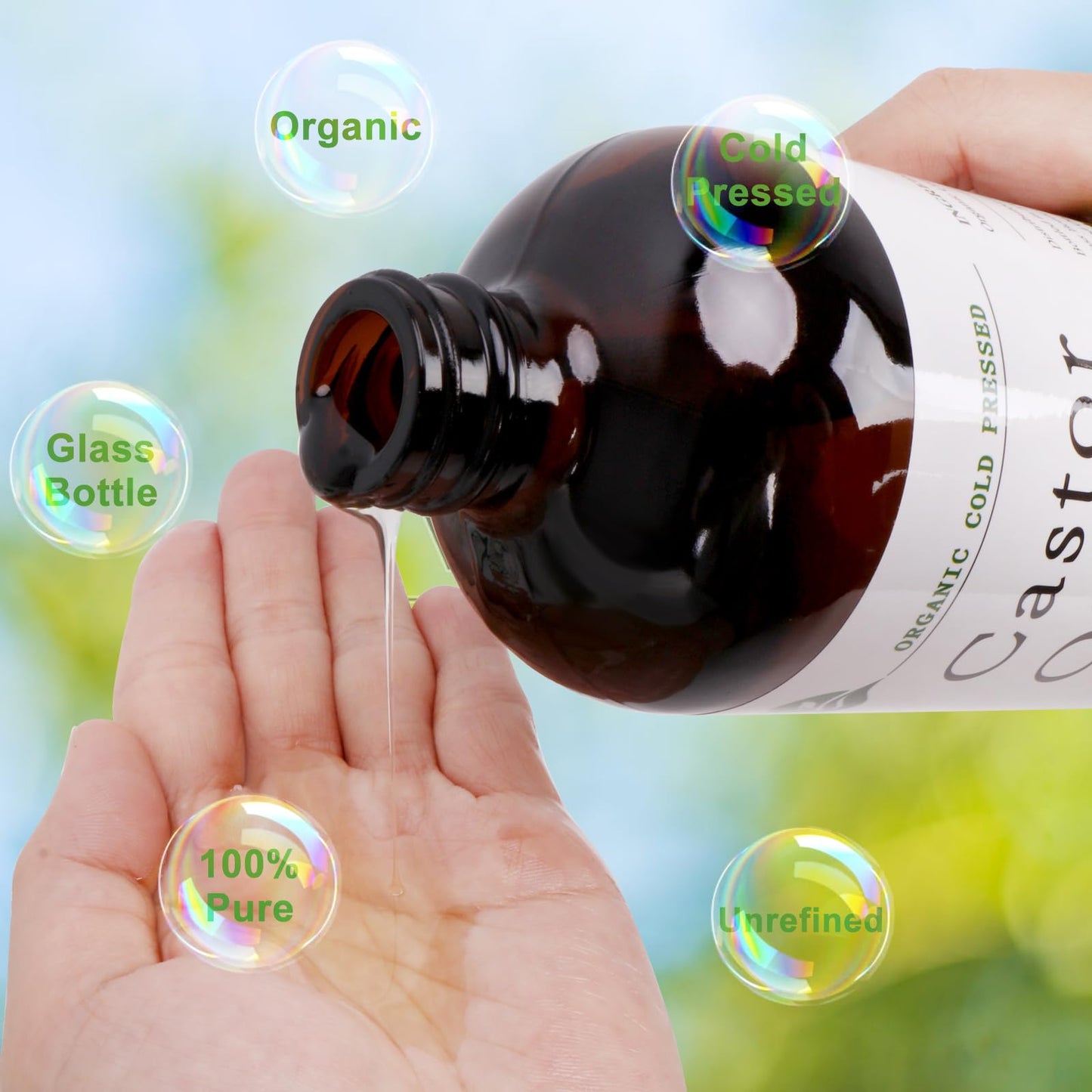 MAYLINK Castor Oil-Castor Oil Organic Cold Pressed Unrefined Glass Bottle-Organic USDA Certified100% Pure Castor Oil,Hexane Free,Organic Castor Oil for Face,Hair Growth,Eyelashes,Caster