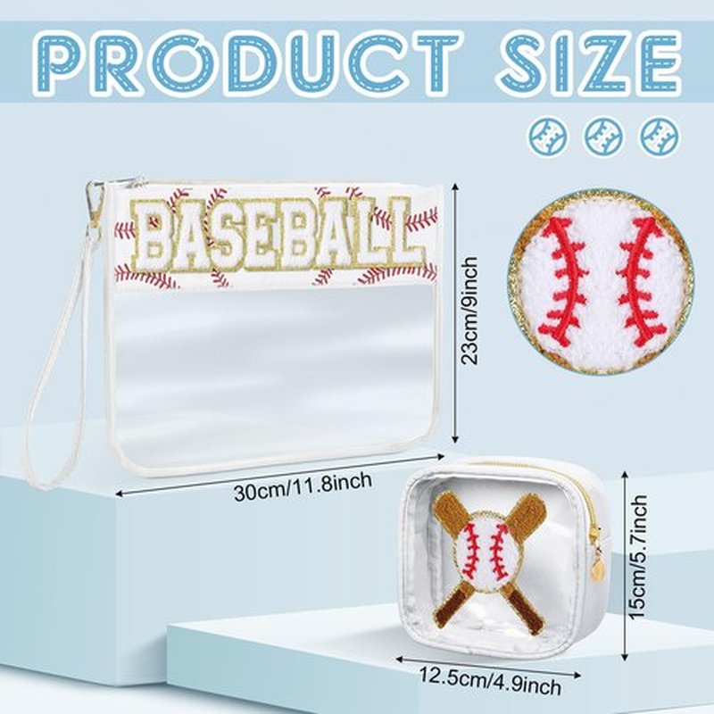 Hillban 2 Pcs Baseball Gifts Chenille Letter Bags Baseball Makeup Bag Baseball Party Survival Kit Bag Cosmetic Clear Toiletry Pouch Waterproof Travel Purse Portable Storage Organizer for Women