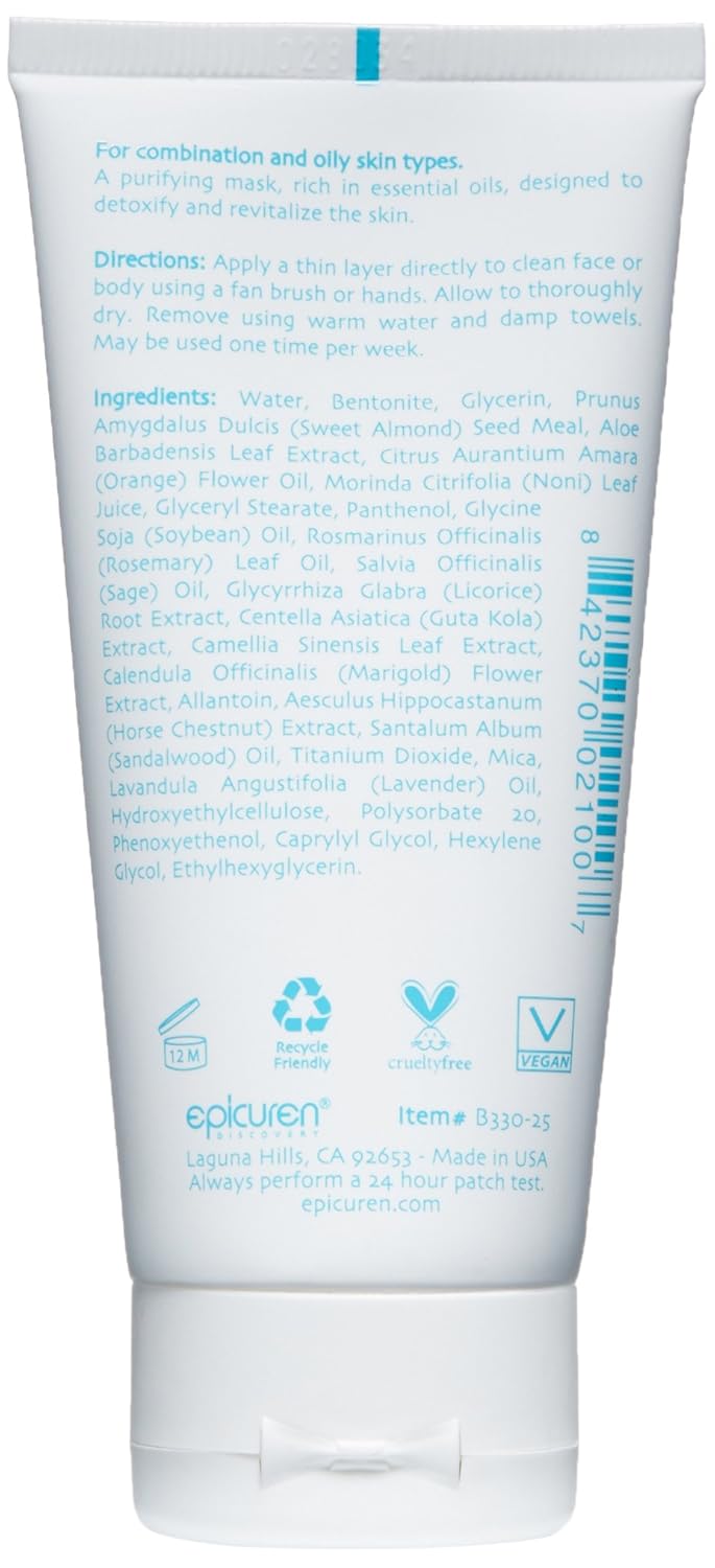 Volcanic Clay Purifying Mask by Epicuren Discovery - 2.5 Fl Oz for Clear Skin
