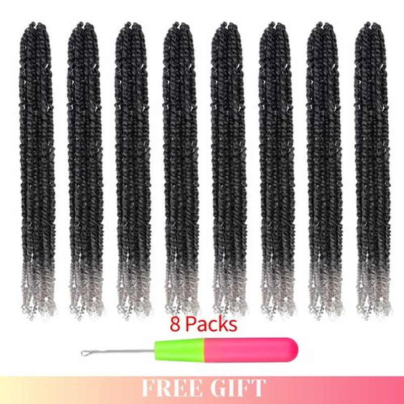 The BOHOBABE Long Pre-twisted Passion Twist Crochet Hair 24 Inch Pre-looped Long Ombre Gray Crochet Passion Twist Braiding Hair 8 Packs Soft Bohemian Twists (T1B/grey)