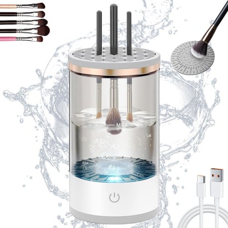 Beauty Swirl Cosmetic Brush Cleaner, The Cozy Luna Brush Cleaner, Rechargeable Makeup Brush Cleaner Machine, Automatic Electric Make Up Brush Cleaner (1 PC - white)