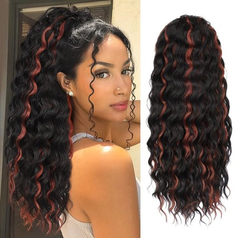 AISI BEAUTY Curly Ponytail Extension,Drawstring Ponytail Extension for Black Women Synthetic Curly Wavy 20 Inch Fake Clip in Ponytail Hair Extensions for Daily Use(1BH30)