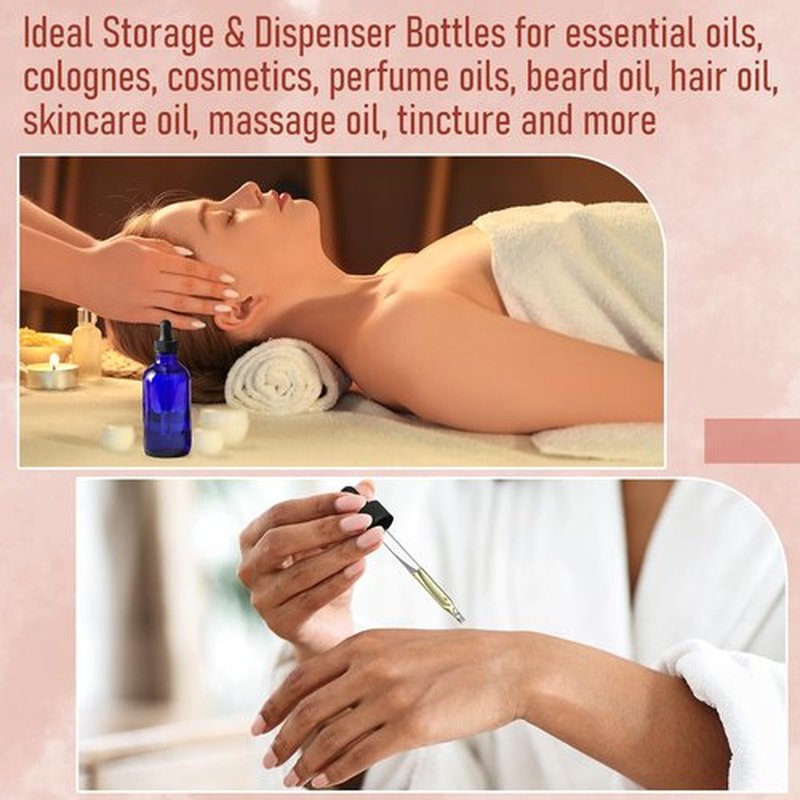 AOZITA 4 Pack, 2 oz Dropper Bottles with 1 Funnel & 4 Labels - 60ml Thick Dark Blue Glass Tincture Bottles with Eye Droppers - Leakproof Essential Oils Bottles for Health, Personal Care & Beauty