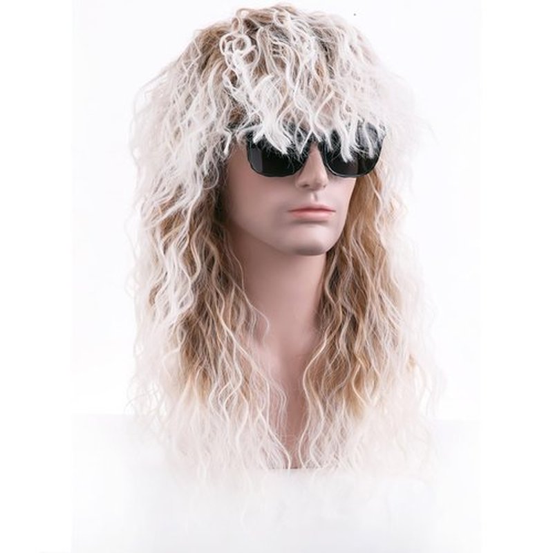 BERON 70s 80s Brown Gradient White Wigs for Men and Women Long Curly Mullet Punk Rocker Disco Wig