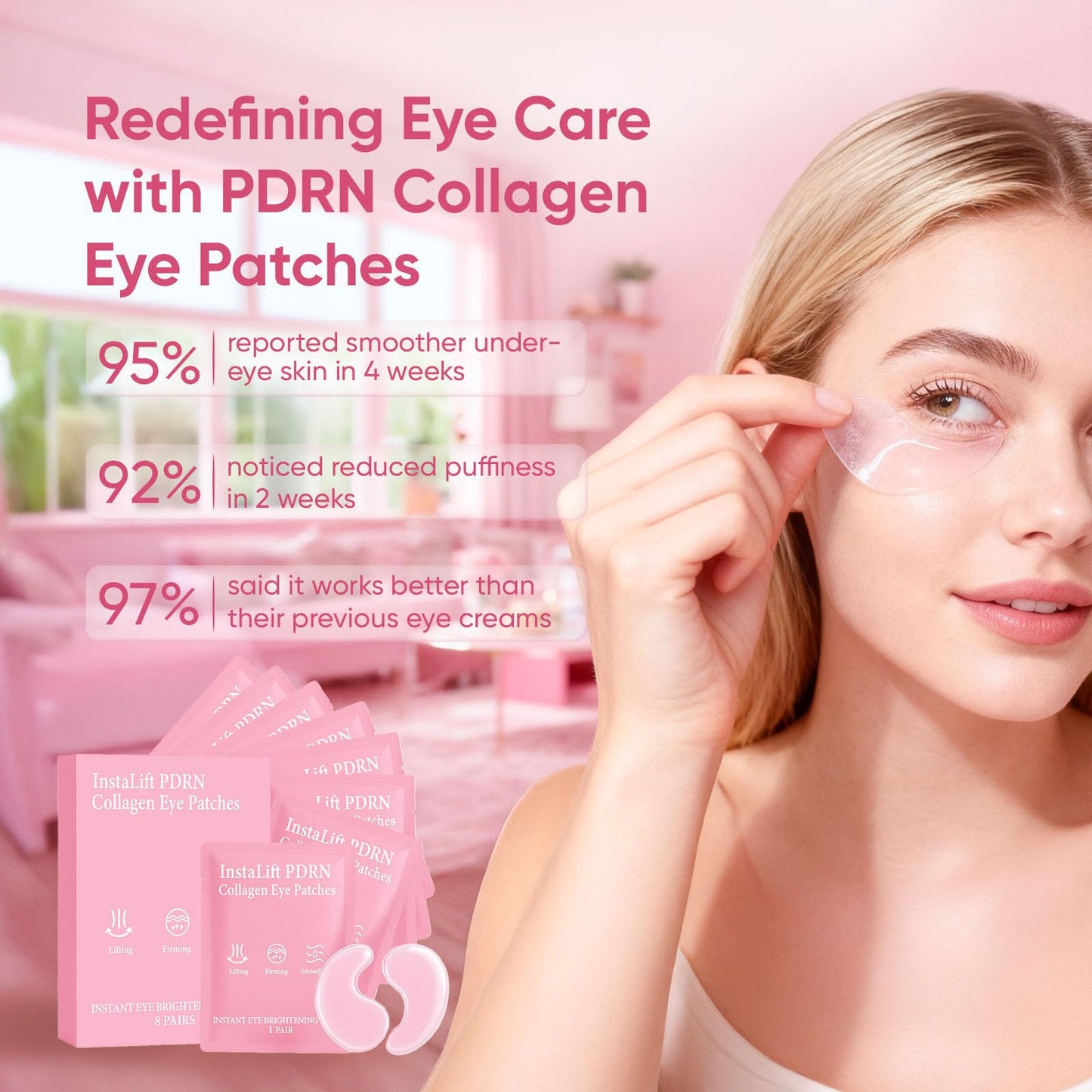 Jfsyb Instalift PDRN Collagen Eye Patches for Dark Circles & Puffiness, Hydrogel Under Eye Masks to Reduce Wrinkles & Undereye Bags for Women (1)