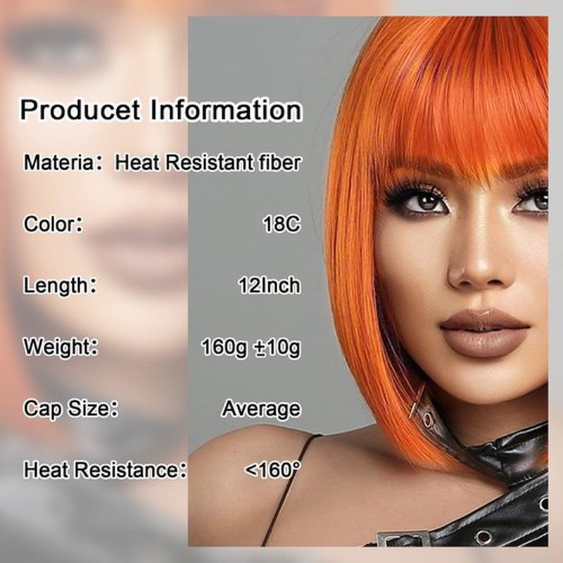 Short Bob Wigs With Bangs - Straight bob wig for women Ginger 12inch Synthetic wig Heat Resistant Fiber Hair Natural and stylish look suitable for cosplay parties…