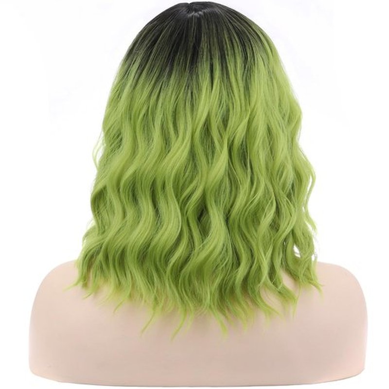 BERON Ombre Green Women Girls Wig Short Curly Wavy Middle Part Wig 14" Ombre Color Body Halloween Cosplay Daily Party Wigs