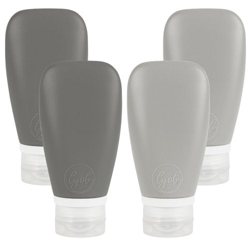 LYOB Travel Bottles for Toiletries, TSA Approved 3oz Leak Proof Silicone Soft Refillable Squeeze Travel Size Containers BPA Free for Cleansers, Lotions, Shampoo, Conditioner 4pk (2Black-2Gray)