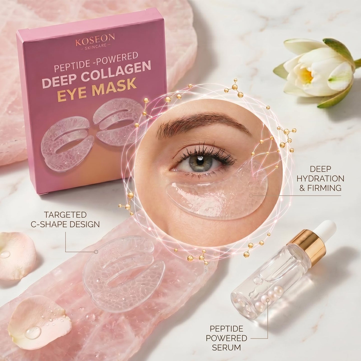 HACHIAC Koseon Collagen Eye Mask, Peptide-Powered Deep Collagen Eye Mask with Collagen Peptide, Under Eye Patches 360° Fit, Eye Patches for Fine Lines Eyes and Dark Circles (1 pcs)