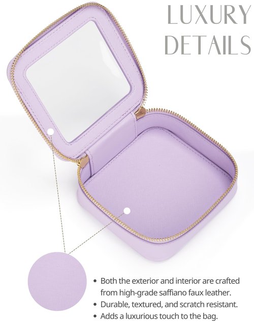 Small Cosmetic Bag for Purse Mini Makeup Bag for School Cute Clear Make Up Pouch for Travel Tiny Leather Purple Make Up Organizer Case for Backpack Toiletry Bag Waterproof Square Pouch with Zipper