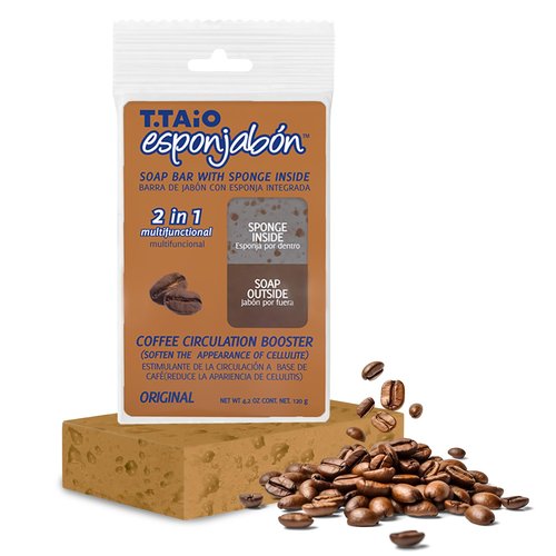 T.Taio Coffee Esponjabon Soap Sponge - Gentle Shower Scrubber - Cleaning Bath Wash Scrub - Dirt & Oil Removal - Massage & Lather Foot, Elbow, & Face Bathroom Accessories Fresh Nacre Scent