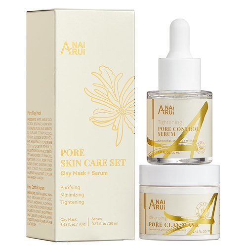 ANAI RUI 2 in-1 Pore SkinCare Set, Pore Clay Mask+Pore Minimizing Serum,Volcanic Pore Clay Mask for Nose&Face, Pore Reducer, Sebum Control Pore Exfoliating Solution, Skincare for Women