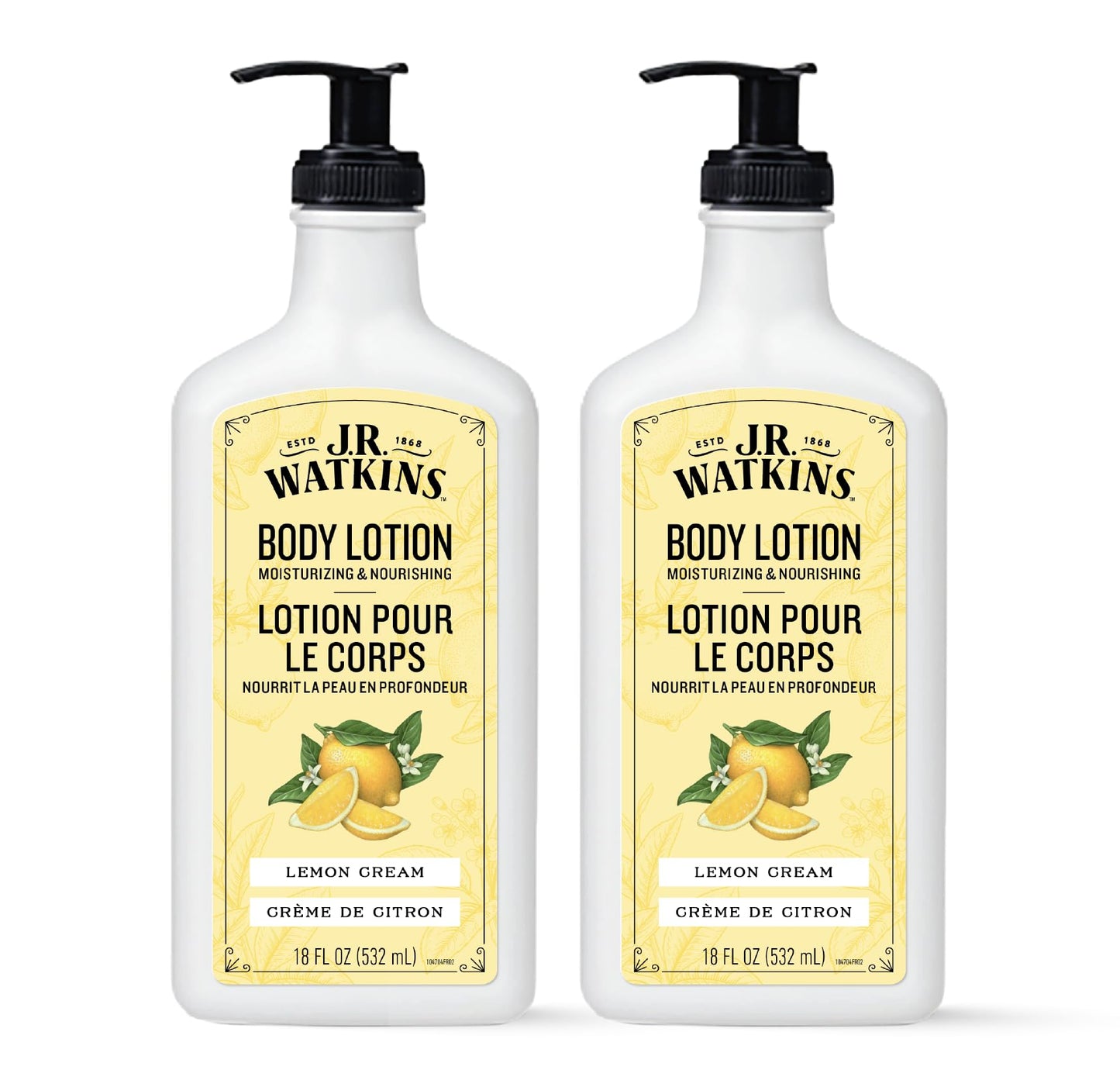 J.R. Watkins Daily Moisturizing Body Lotion, Lemon Cream, 18 fl oz, 2 Pack