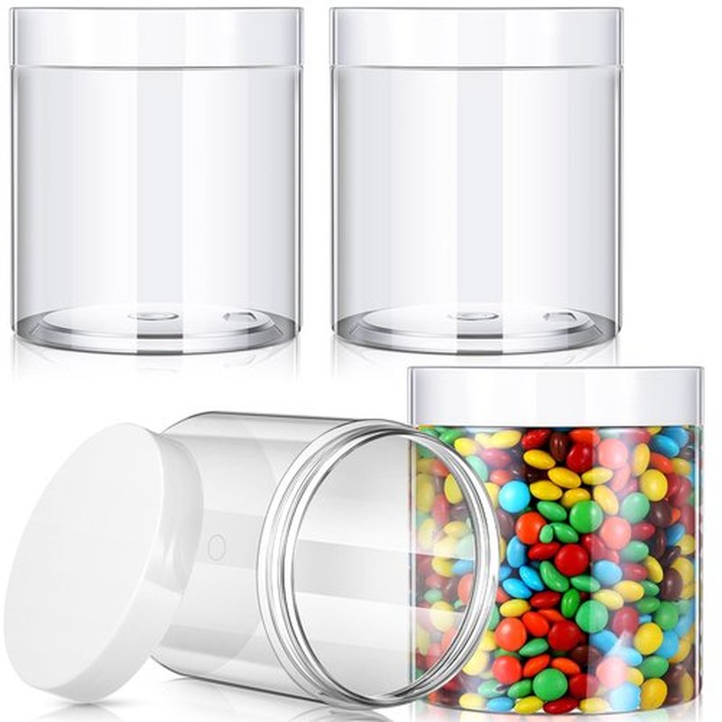 4 Pieces Round Clear Wide-mouth Leak Proof Plastic Container Jars with Lids for Travel Storage Makeup Beauty Products Face Creams Oils Salves Ointments DIY Making or Others (White,16 Ounce)