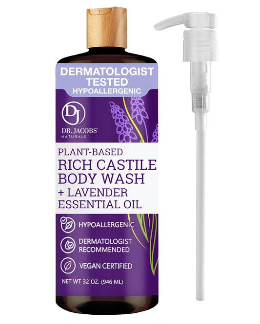 Dr. Jacobs Naturals Castile Lavender Body Wash - All-Natural Moisturizer for Dry, Sensitive Skin | 32 Ounce