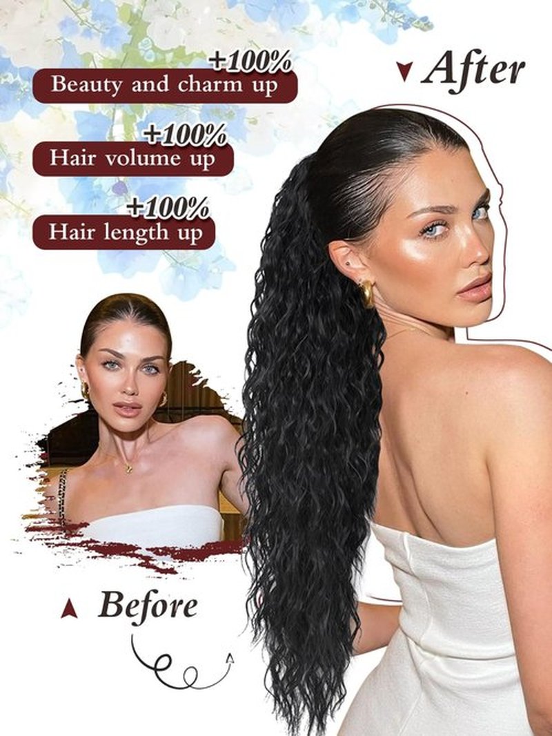 Molefi Ponytail Extension,30Inch Synthetic Hair Extensions Ponytail Chocolate Brown Long Curly Ponytail Hairpiece for Women Claw Clip in Ponytail for Daily Use