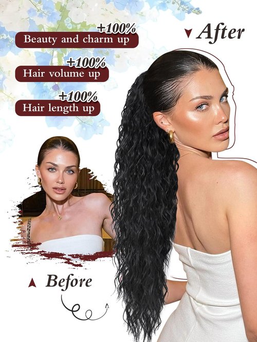 Molefi Ponytail Extension,30Inch Brown Black Fake Ponytail Hair Extensions Long Curly Ponytail Hairpiece for Women Claw Clip in Ponytail for Daily Use