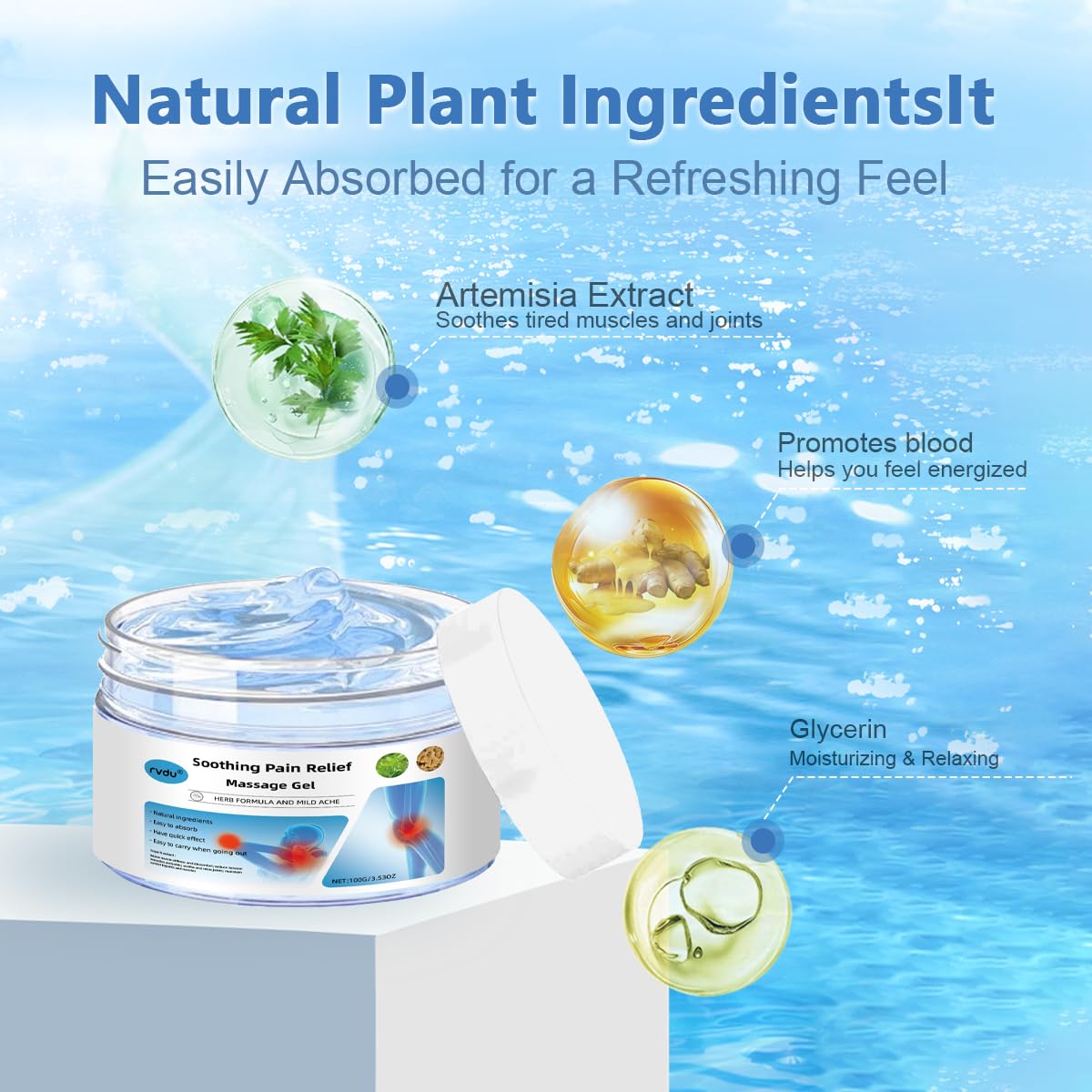 RVDU Soothing Massage Gel – Cooling Blue Gel with Natural Extracts, Fast Absorbing Formula for Back, Shoulder, Knee & Muscle Comfort, Non-Greasy (1PCS)