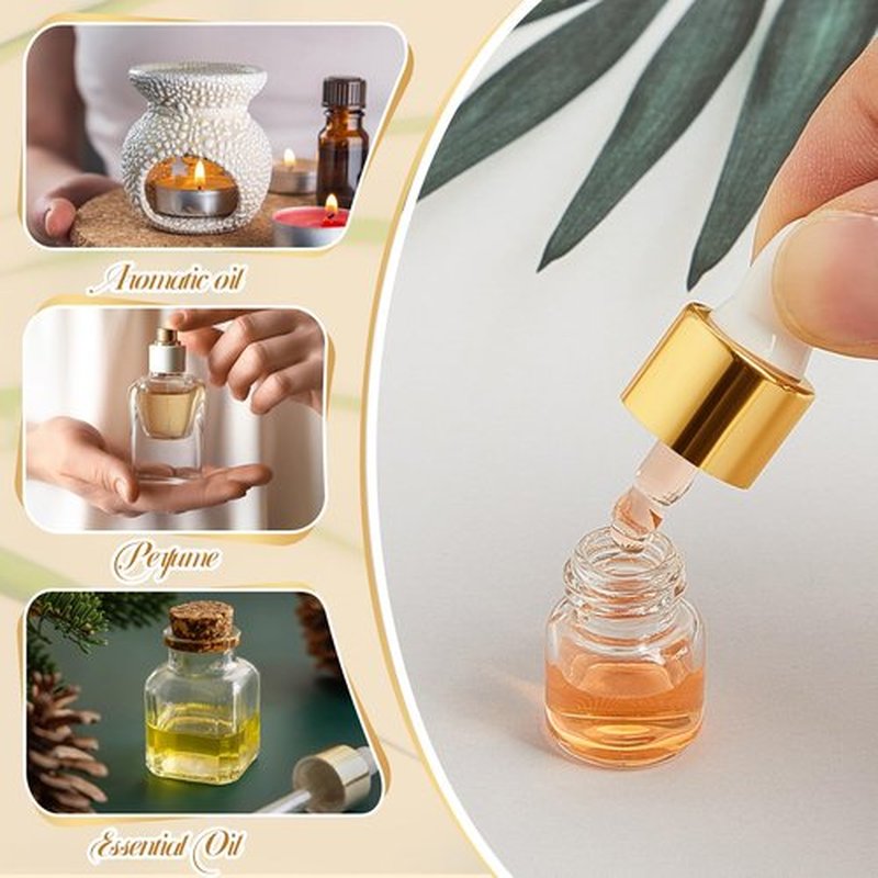 Didaey 100 Pcs Mini Glass Dropper Bottle Bulk, 1 ml Gold Clear Essential Oil Dropper Bottles Small Tincture Empty Bottles Sample Containers Perfume Liquid Vials with Cap for Traveling