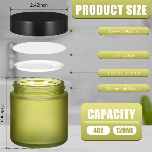 Norme 24 Pcs 4 oz Glass Jars with Lids Leakproof Round Airtight Jars Empty Cosmetic Jars with Inner Liners Lid for Storing Lotions Powder Ointments Candle Making (Pea Green)