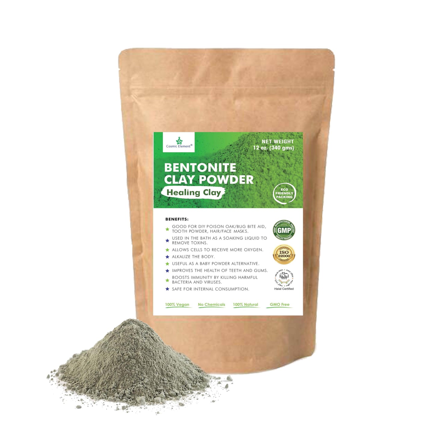 Cosmic Element 100% Pure Calcium Bentonite Clay Powder - Bentonite Clay Food Grade, Vegan, Healing Clay | Skin Care Detox - Deep Pore Cleansing Face & Body Mask for Soft, Smooth, Refreshed Skin | 12oz