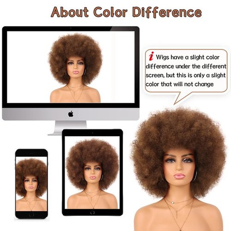 G&T Wig 70s Afro Puff Mixed Brown Wigs for Black Women Glueless Wear and Go Wig Natural Looking Fluffy and Large Bouncy Afro Wigs for Daily Party Use