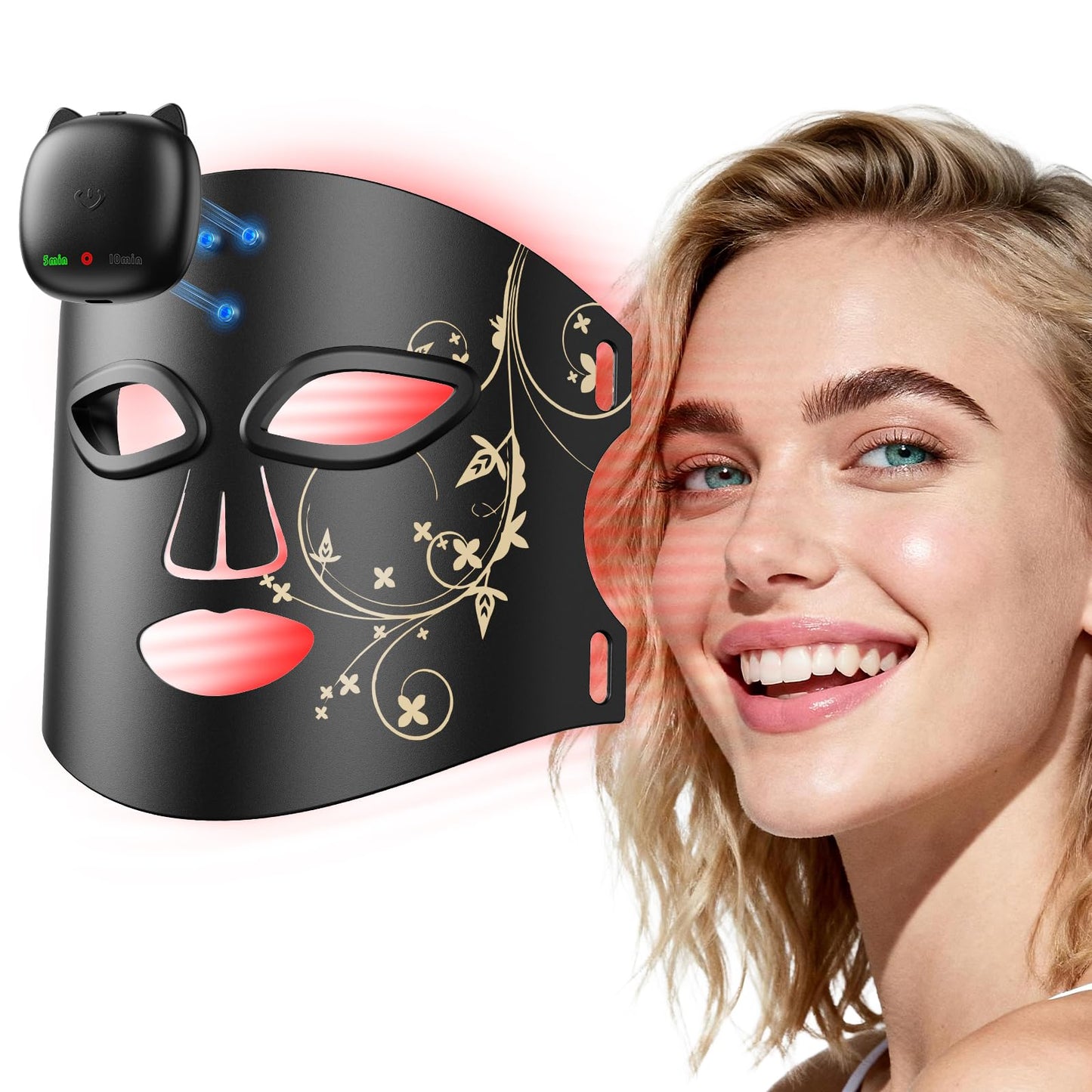 FDA Cleared Red Light Therapy Mask for Face, RB-008J LED Light Therapy Mask with Infrared/Blue/Red+Blue Modes for Wrinkles & Mild to Moderate Acne, Home-Use LED Face Mask