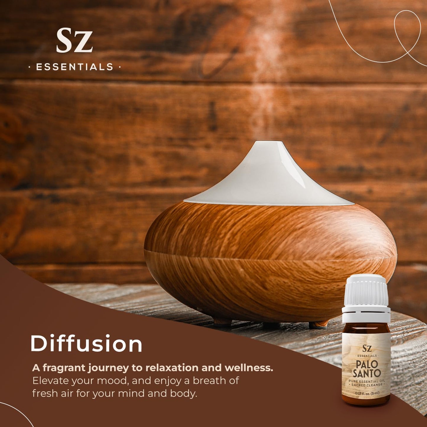 Sz Essentials Palo Santo Essential Oil – 100% Pure – Ethically Sourced from Peru – Sacred Oil for Ritual Use, Spiritual Cleansing & Energy Clearing – Bursera graveolens – Vegan – 0.17 fl oz (5mL)