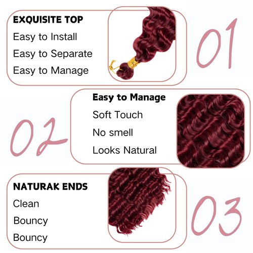 Ocean Wave Crochet Hair 20 inch 3packs Deep Wave Crochet Hair Synthetic Wave Curly Braiding Hair Extensions Ocean Wave Braiding Hair for Black Women (20 inch, BUG)